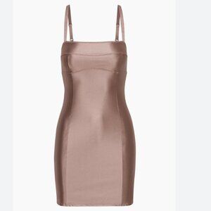 Aritzia Ten Satinette Nocturne Mini Dress Glossy Bustier Mauve Brown Medium